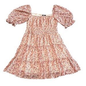 Babydoll empire waist puff sleeve tiered mini dress sheer floral fairy size XL